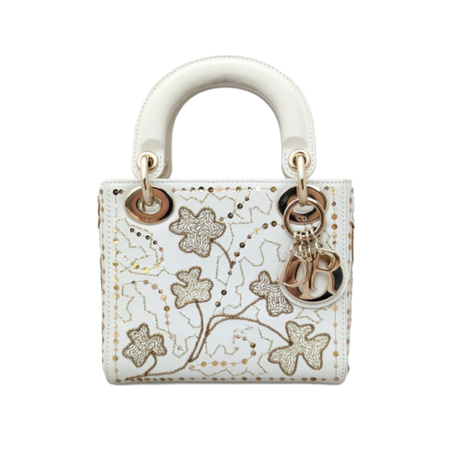 DIOR Mini Ladydior Gold embroidery White Bag