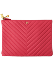 CHANEL Chevron Red Caviar Leather Pouch