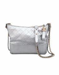 CHANEL Gabrielle Silver Leather Shoulder Bag
