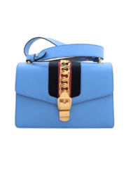 GUCCI Sylvie flap chain blue Leather Bag