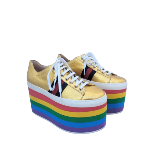 GUCCI Peggy Gold rainbow platform Sneakers