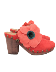 CHANEL Flower Suede Red Clogs