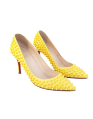 LOUBOUTIN Pigalle Yellow Spikes Pumps